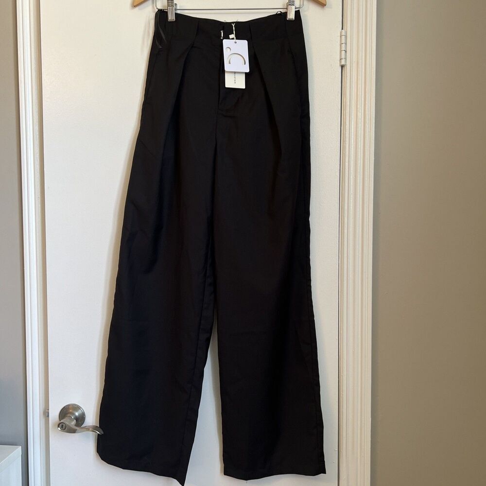 Commense Size S Black High Waisted Pleated Wide Leg Baggy Pants NWT